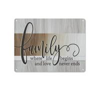 Cartello in metallo rustico, decorazione da parete cristiana, poster "Famiglia dove la vita inizia e l'amore non finisce mai", poster da parete per casa, soggiorno, camera da letto, cucina, 12x16 p