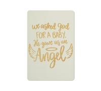 Cartello in metallo rustico, in lamina d'oro, commemorativo, da parete, "Abbiamo chiesto a Dio un bambino e lui ci ha dato un angelo", stampa, dipinto, opera d'arte, decorazioni per la casa, regali