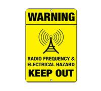 Cartello in metallo stile vintage con scritta "Warning Radio Frequency & Electrical Hazard Keep Out Look", 20 x 30 cm