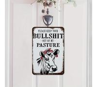 Cartello in metallo "Tieni le tue stronzate del mio pascolo", poster vintage, rustico, per caverna da uomo, garage, giardino, decorazioni per la casa, tazze regalo divertenti e uniche per lui, lei o