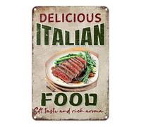 Cartello in metallo vintage, cartello in alluminio, 8x12 pollici, DELIZIOSO CIBO ITALIANO, cartello in latta per bistecca, decorazione da parete retrò per casa, bar e giardino - Per l'arredamento del