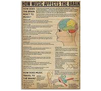 Cartello in metallo vintage: come la musica influenza il cervello, interessante cartello in latta, infografica, decorazione da parete vintage, cartello per bar, caffetteria e scuola, 8x12 pollici
