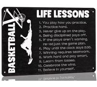 Cartello in metallo vintage con scritta "Basketball" - Poster sportivo con lezioni di vita legate al basket, decorazione da parete - Cartello rustico educativo e motivazionale per casa, camera da lett
