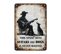 Cartello in metallo vintage "Il tempo trascorso con la chitarra e il cane non è mai sprecato", poster decorativo da parete, decorazione per bar, fattoria, camera da letto, bagno, bar, club, 8x12 poll