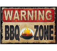 Cartello in metallo vintage in metallo con scritta in lingua inglese "Attenzione BBQ Zone", decorazione da giardino, da appendere alla parete, 20,3 x 30,5 cm