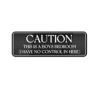 Cartello in plastica acrilica con scritta "Caution This Is A Boys Bedroom I Have No Control In Here", stile retrò, 22,9 x 7,6 cm, con simboli, autoadesivo, per ristoranti, saloni, hotel, motel, rest