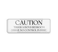 Cartello in plastica acrilica con scritta "Caution This Is A Boys Bedroom I Have No Control In Here", stile retrò, 22,9 x 7,6 cm, con simboli, autoadesivo, per ristoranti, saloni, hotel, motel, rest