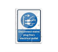 Cartello in plastica acrilica con scritta "Disconnect Mains Plug from Electrical Outlet Health and Safety Notice Sign 6" x 20,3 cm In Sign autoadesivo acrilico Sign For Door or Wall Name Plate