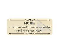 Cartello in plastica acrilica con scritta "Home Is Where Love Resides Memories Are Created Friends Are Always Welcome" con adesivo, 25,4 x 7,6 cm, facile da installare e altamente visibile per ufficio