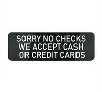Cartello in plastica acrilica con scritta in lingua inglese "Sorry No Checks We Accept Cash or Credit Cards Sign for Front Door, 25,4 x 7,6 cm, cartelli per casa, ufficio, cancello finestra, non