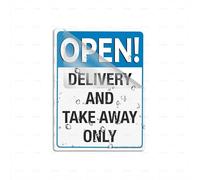 Cartello in plastica acrilica con scritta "Open Delivery And Take Away Only", decorazione per interni ed esterni, per casa, ufficio, lavoro, 15,2 x 20,3 cm, autoadesivo sul retro
