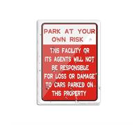 Cartello in plastica acrilica con scritta "Park At Your Own Risk Facility or Agents Not Responsible For Loss or Damage to Cars Parked On This Property Alert Warning Noticelong Lasting with Double