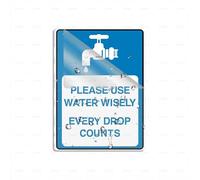 Cartello in plastica acrilica con scritta "Please Use Water Wisely Every Drop Counts", 20,3 x 15,2 cm, autoadesivo sul retro, resistente allo sbiadimento, per uso interno ed esterno