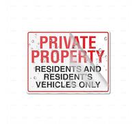 Cartello in plastica acrilica con scritta "Private Property Residents And Residents Vehicles Only", 20,3 x 15,2 cm, autoadesivo sul retro, resistente allo sbiadimento, per uso interno ed esterno