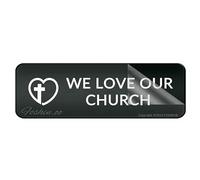 Cartello in plastica acrilica con scritta "We Love Our Church", da parete o porta, angoli arrotondati, lunga durata, con nastro adesivo forte e pulito sul retro, 25,4 x 7,6 cm