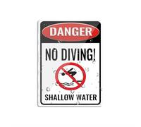 Cartello in plastica acrilica "Danger No Diving..Shallow Water Pool Spa angoli arrotondati di lunga durata con nastro biadesivo sul retro 15,2 x 20,3 cm