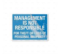 Cartello in plastica acrilica "Management Is Not Responsible 15,2 x 20,3 cm con simboli, autoadesivo, per ristoranti, saloni, hotel, motel, stop di riposo, servizi igienici pubblici