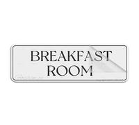 Cartello in plastica acrilica per sala colazione, 25,4 x 7,6 cm, con simboli, autoadesivo, per ristoranti, saloni, hotel, motel, stop e servizi igienici pubblici