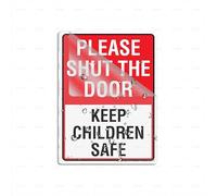 Cartello in plastica acrilica "Please Shut The Door Keep Children Safe Angoli arrotondati di lunga durata con forte nastro adesivo pulito sul retro 15,2 x 20,3 cm