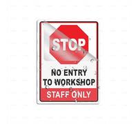 Cartello in plastica acrilica "Stop No Entry to Workshop Staff Only", con adesivo, 15,2 x 20,3 cm, facile da installare e altamente visibile per ufficio e affari, altamente visibile