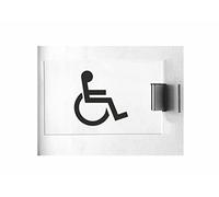 CARTELLO IN PLEXIGLASS A BANDIERA SEGNALETICO - toilette disabili - Con Supporto in alluminio & Stampa U.V. (15X21 CM)