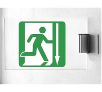 CARTELLO IN PLEXIGLASS A BANDIERA - uscita di emergenza giù a destra