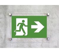 CARTELLO IN PLEXIGLASS SEGNALETICO - EMERGENZA USCITA A DESTRA VOLUME 2