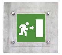 CARTELLO IN PLEXIGLASS SEGNALETICO - USCITA DI EMERGENZA A DESTRA - Con Distanziali in acciaio inox e Stampa U.V. (20X20)