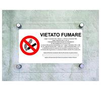 CARTELLO IN PLEXIGLASS SEGNALETICO - Vietato fumare con legge orizzontale - Con Distanziali in acciaio inox e Stampa U.V. (30x42 cm)