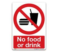 Cartello in vinile autoadesivo di alta qualità, con scritta "No Food or Drink", conforme alle normative UE e britanniche, formato A4 (297 x 210 mm) (lingua italiana non garantita)