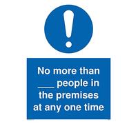 Cartello in vinile con scritta in inglese "No more than___ people in the premises at any one time".