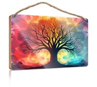 Cartello invernale per porta con albero della vita: una sinfonia colorata in legno, regalo estivo (20 x 30 cm)