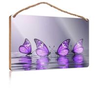 Cartello invernale per porta viola con farfalle sull'acqua, cartello in legno per stanza e regali estivi (20 x 30 cm)