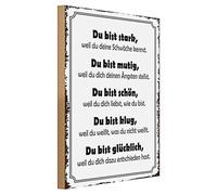 Cartello ispiratore in legno | Du bist stark | Cartello motivazionale | Design vintage | 30 cm x 40 cm