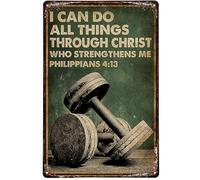 Cartello motivazionale per palestra con scritta "I Can Do All Things Through Christ per palestra, allenamento per casa, palestra, segno motivazionale, segno fitness, decorazione per sala da allenamento, poster ispiratori, palestra, arte da parete, 40,6 x 30,5 cm