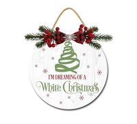 Cartello natalizio bianco con scritta "Im Dreaming Of A White Christmas Sign Front for Door Decoration" da 30,5 cm, rotondo, da appendere alla parete, per esterni, fattoria, veranda, per primavera,