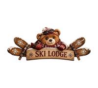 Cartello natalizio da appendere per sci e snowboard, targa da parete rustica per le vacanze invernali con pupazzo di neve, Babbo Natale, renna, pinguino e orso la porta Contenitore (B, One Size)