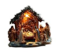 Cartello natalizio piatto 2D con scena della natività, targa in acrilico,