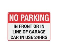 Cartello "No Parking In Front Or In Line Of Garage Car In Use 24 Hrs" Cartello di Sicurezza, Segnali Esterni, 30,5 x 20,3 cm, Cartello per casa, Business, Segnale di allarme vialetto