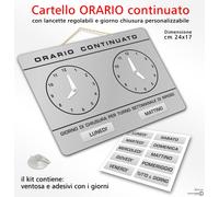 Cartello ORARIO continuato regolabile apertura negozio ARGENTO