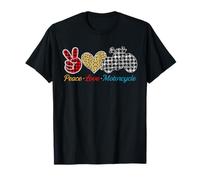 Cartello Peace Love Motocicletta Leopard Peace Hand a forma di cuore Maglietta