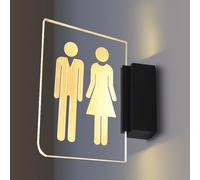 Cartello per bagno a LED a luce calda, cartello per WC da parete con base in metallo, per donna, uomo, uomo e donna, per decorazione murale di bar, club e hotel(Toilet)