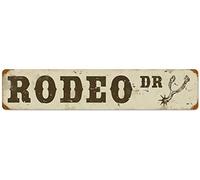 Cartello per garage, decorazione da parete, cartello stradale Rodeo Drive, vintage, retrò, rustico, in metallo, 10,2 x 40,6 cm, cartello stradale