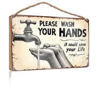Cartello per la casa per portico anteriore Wash Your Hands: A Life-Saving Habit cartello in legno da appendere alla parete con frasi divertenti per il bagno (20 x 30 cm)