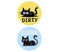 Cartello per la pulizia del gatto - 2 magneti neri puliti sporchi per lavastoviglie, decorazione da cucina a forma di gatto, cartelli magnetici reversibili su entrambi i lati, per lavanderia