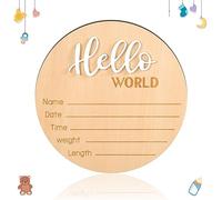Cartello per l'Annuncio del Bambino, 15cm Legno Cartello Hello World Neonato Cartelli Annuncio Nascita Targhe Annuncio Nome Bambino per Puntelli Foto Baby Shower Ospedale Asilo Nido