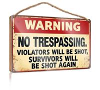 Cartello per porta con scritta in lingua inglese "Warning: No Trespassing, Violators Shot!", in legno, decorazione per la stanza dei ragazzi, decorazione per portico per esterni (23 x 35 cm)