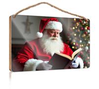 Cartello per porta del bagno per la casa, Babbo Natale che legge dall'albero di Natale, cartello in legno per balcone, regalo per il giorno del boss (20 x 30 cm)
