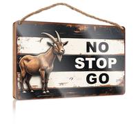 Cartello per porta del bagno per la casa con capra: No Stop, Go!, decorazione da parete per il bagno, portico anteriore, decorazione autunnale (20 x 30 cm)