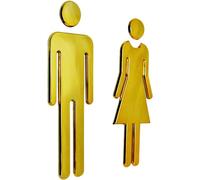 Cartello per porta del WC, cartello per porta del bagno, cartello per bagno, targa a specchio, per uomo e donna, adesivi da parete (colore: oro)
